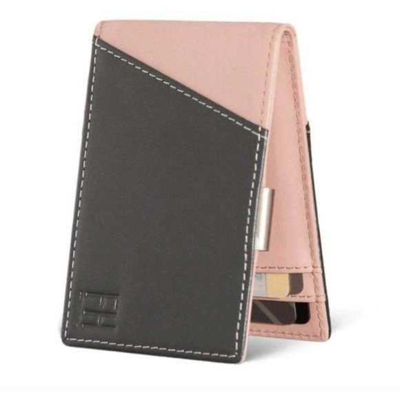 Forrest & Harold‎ Slim RFID Wallet Money Clip Leather Wallet Charcoal/Blush - Picture 1 of 12